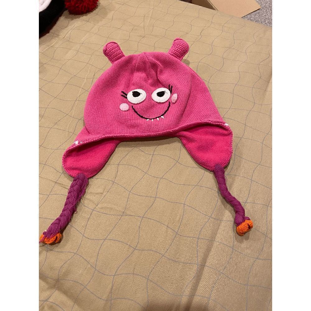 Hanna Andersson Girls Hat Knit Cap Funny pink Monster Tassels Size Large - Picture 8 of 8